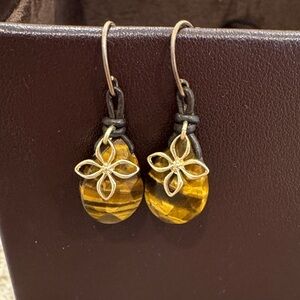 Tortoise Shell Leather and Gold Earrings